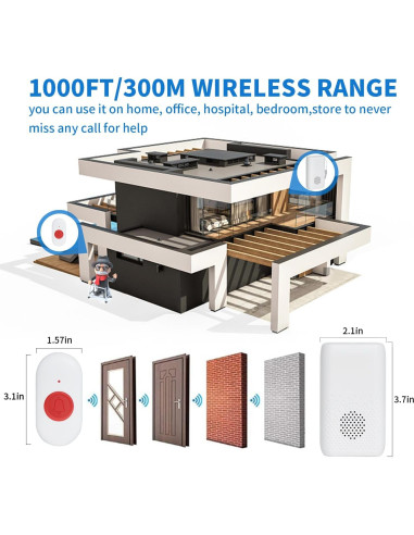 Sistema de Alerta Inalámbrico MERLRR con Botón SOS y Vibración