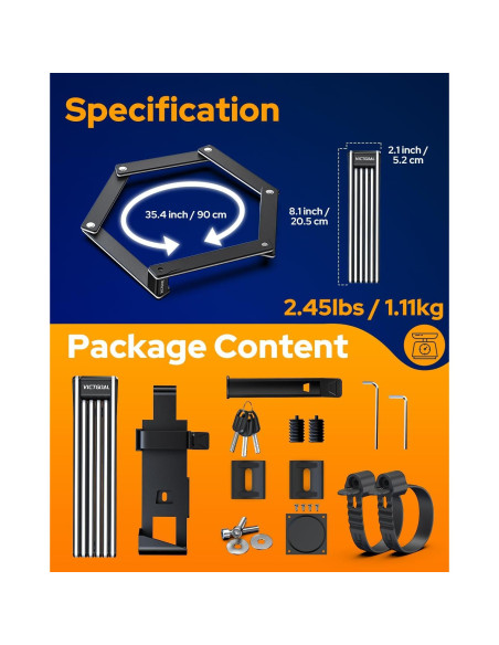 Candado Plegable VICTGOAL para Bicicleta con Soporte AirTag