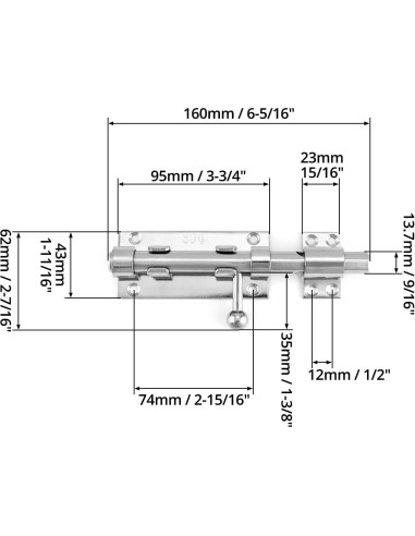 Pestillo deslizante QWORK de acero inoxidable 16 cm - Paquete de 4