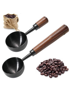 Set de 2 Cucharas Medidoras de Café Acero Inoxidable con Mango de Madera