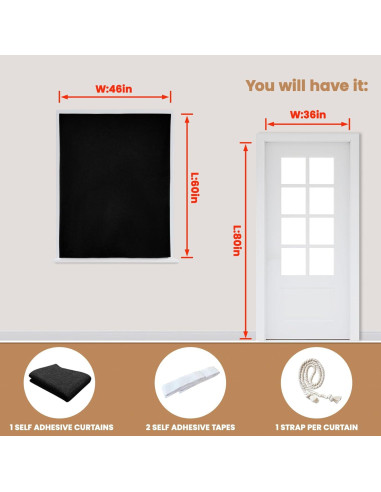 Cortina Adhesiva Opaca Jilron 116.84x152.4 cm Negra