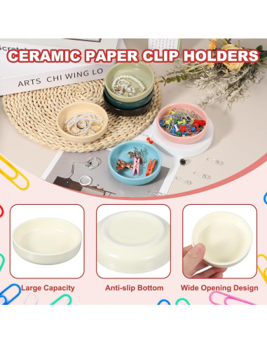 Soporte Redondo para Clips de Papel PATIKIL Cerámica Beige 9x2.5cm