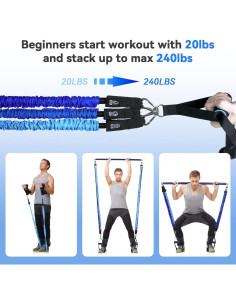 Barra de Pilates Portátil Hommie con Bandas de Resistencia 9-27kg 2