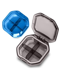 Organizador de Pastillas Portátil Obswan, 4 Compartimentos, Gris y Azul
