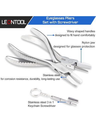 Juego de Pinzas para Gafas LEONTOOL con Destornillador