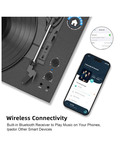 Tocadiscos VICTRESS TE-2017ABK Bluetooth 3 Velocidades Altavoces