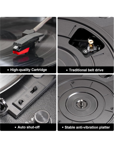 Tocadiscos VICTRESS TE-2017ABK Bluetooth 3 Velocidades Altavoces