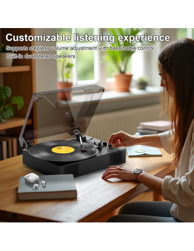 Tocadiscos VICTRESS TE-2017ABK Bluetooth 3 Velocidades Altavoces