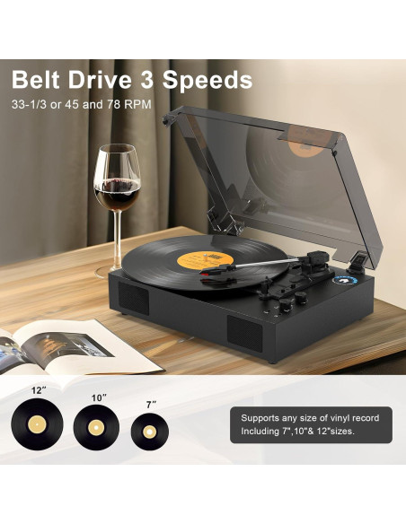 Tocadiscos VICTRESS TE-2017ABK Bluetooth 3 Velocidades Altavoces