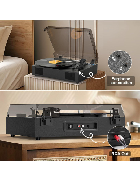 Tocadiscos VICTRESS TE-2017ABK Bluetooth 3 Velocidades Altavoces