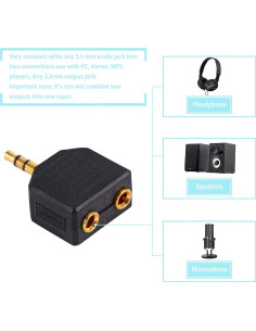 Divisor de Auriculares JINHEZO 3.5mm Macho a 2 Hembra - Paquete de 5 2