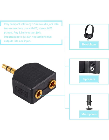 Divisor de Auriculares JINHEZO 3.5mm Macho a 2 Hembra - Paquete de 5
