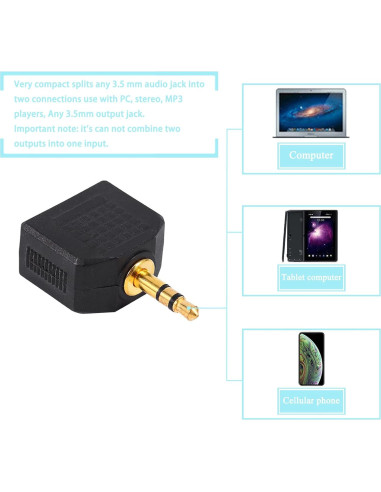 Divisor de Auriculares JINHEZO 3.5mm Macho a 2 Hembra - Paquete de 5
