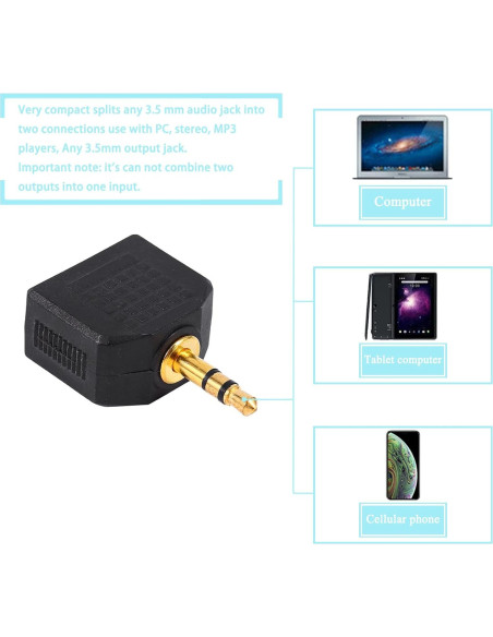Divisor de Auriculares JINHEZO 3.5mm Macho a 2 Hembra - Paquete de 5