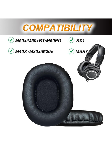 Almohadillas de Reemplazo UOWGA para Auriculares Audio Technica ATH M50X - Negro