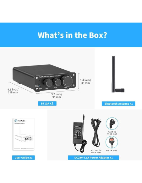 Amplificador Estéreo Bluetooth Fosi Audio BT10A 100W 2 Canales