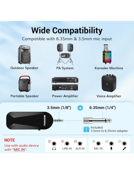 Micrófono Inalámbrico TONOR TW100 2 en 1 con 20 Canales