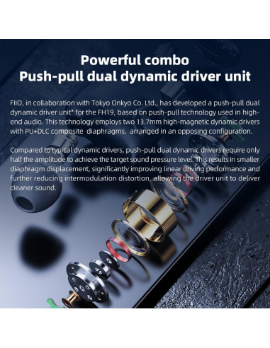 Auriculares IEM FiiO FH19 HiFi 2 Dinámicos + 6 BA Desmontables