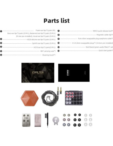 Auriculares IEM FiiO FH19 HiFi 2 Dinámicos + 6 BA Desmontables