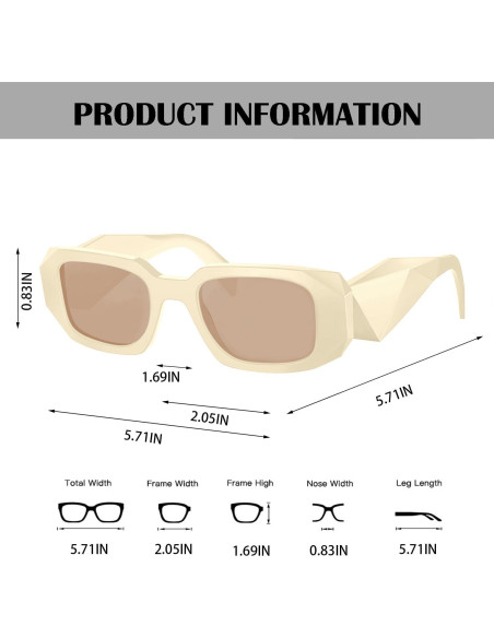 Gafas de Sol Rectangulares BUTABY Marco Blanco Off UV400 Gafas de Sol Rectangulares BUTABY Marco Blanco Off UV400