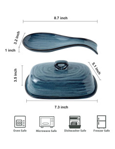 Juego de Plato para Mantequilla Hasense Cerámica Azul 22.1 cm 2