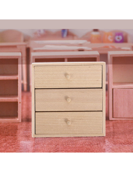 Armario Miniatura de Madera Toyvian 1/12 con 3 Cajones