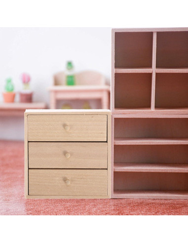 Armario Miniatura de Madera Toyvian 1/12 con 3 Cajones