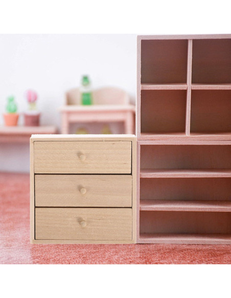 Armario Miniatura de Madera Toyvian 1/12 con 3 Cajones