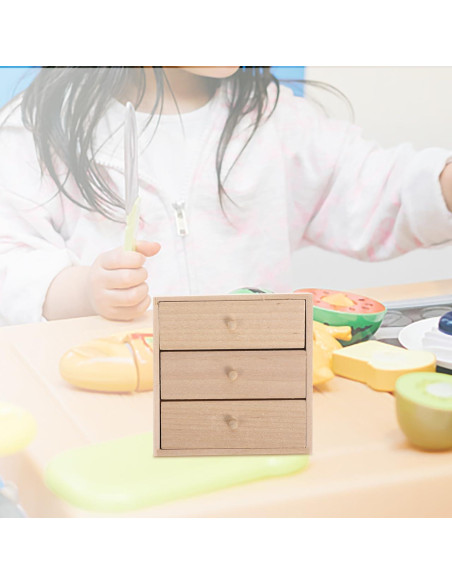 Armario Miniatura de Madera Toyvian 1/12 con 3 Cajones