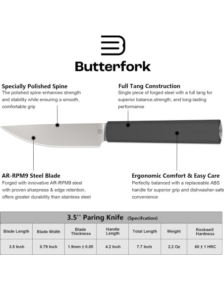 Cuchillo de Pelar Butterfork 3.5" Acero AR-RPM9 Mango Ergonómico