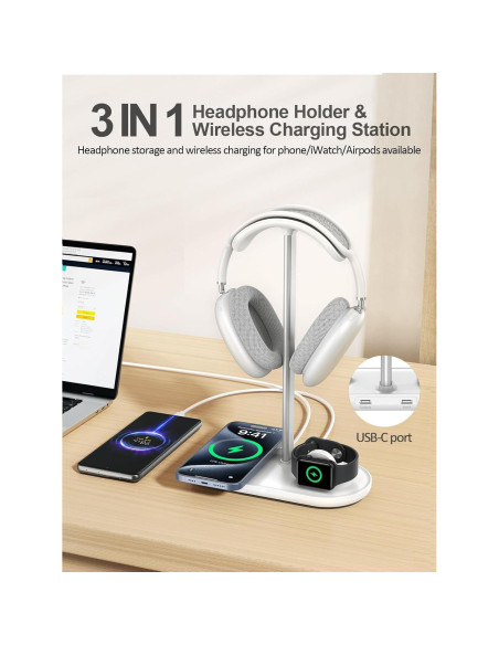 Soporte para Auriculares 5 en 1 TopMade con Carga Inalámbrica