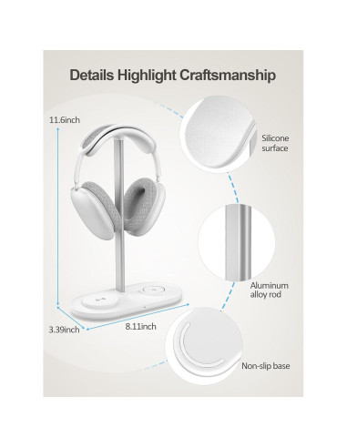 Soporte para Auriculares 5 en 1 TopMade con Carga Inalámbrica