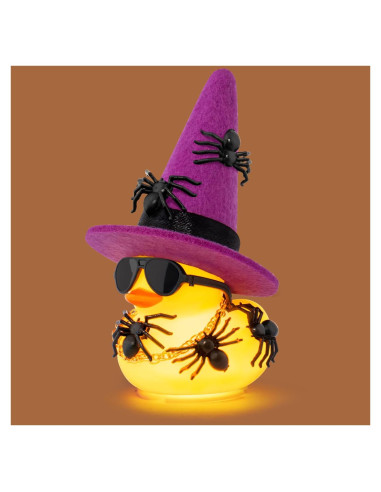 Pato de Goma Halloween Wonuu con Luz y Mini Arañas 5cm