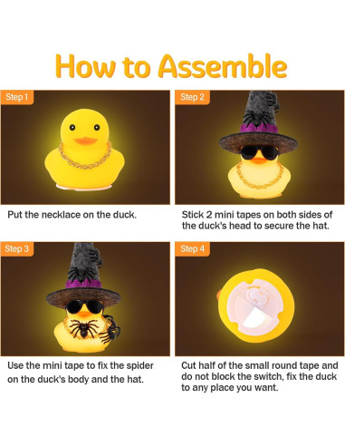 Pato de Goma Halloween Wonuu con Luz y Mini Arañas 5cm