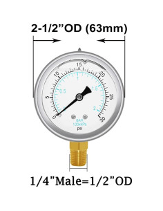 Manómetro Joywayus 0-30 PSI Latón 1/4" NPT Glicerina 2