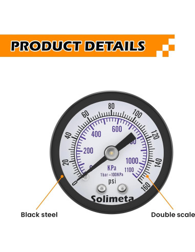 Manómetro de presión de aire Solimeta 1-1/2" Dial 0-11 Bar