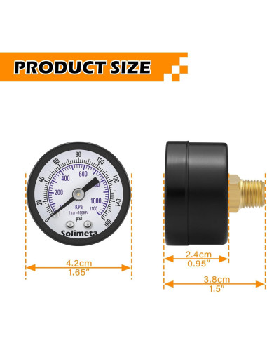 Manómetro de presión de aire Solimeta 1-1/2" Dial 0-11 Bar