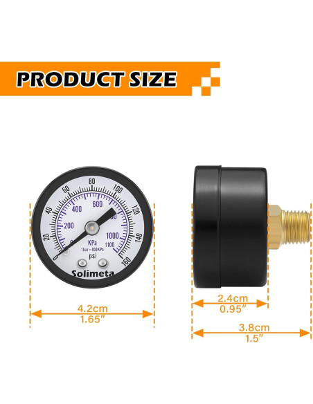 Manómetro de presión de aire Solimeta 1-1/2" Dial 0-11 Bar