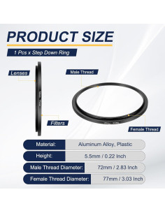 Adaptador de anillo de paso PATIKIL 72mm a 77mm para filtros de cámara 2