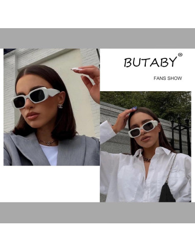 Gafas de Sol Rectangulares BUTABY Marco Blanco Lente Gris