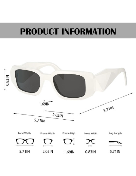 Gafas de Sol Rectangulares BUTABY Marco Blanco Lente Gris Gafas de Sol Rectangulares BUTABY Marco Blanco Lente Gris