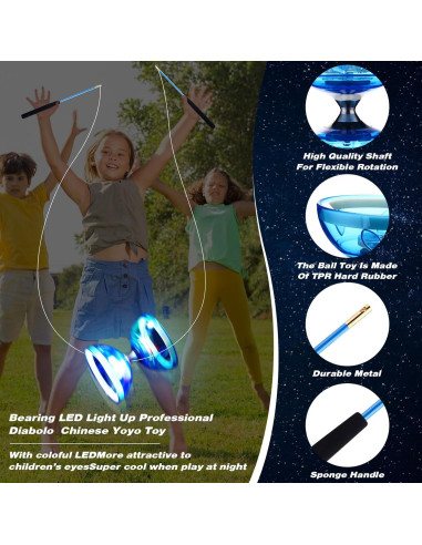 Juego de Diabolo Chino Simgoing LED Azul con Palos y Bolsa