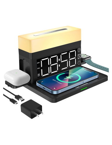 Estación de Carga Inalámbrica 3 en 1 YTFGGY con Reloj y Luz