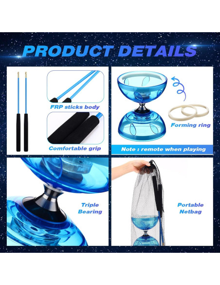 Juego de Diabolo Chino Simgoing LED Azul con Palos y Bolsa