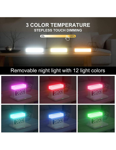 Estación de Carga Inalámbrica 3 en 1 YTFGGY con Reloj y Luz