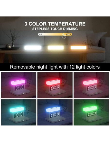 Estación de Carga Inalámbrica 3 en 1 YTFGGY con Reloj y Luz