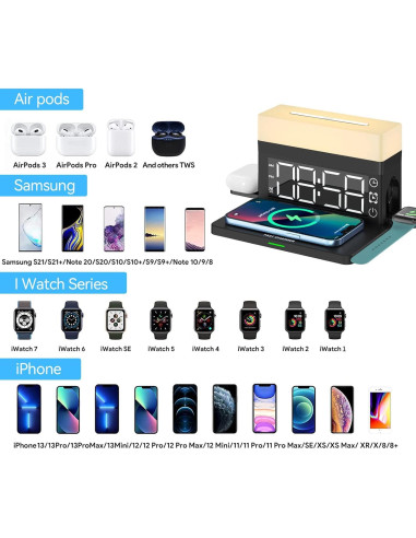 Estación de Carga Inalámbrica 3 en 1 YTFGGY con Reloj y Luz