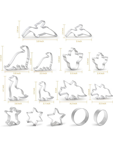Juego de Cortadores de Galletas de Dinosaurio Vinoil - 15 Piezas de Acero Inoxidable