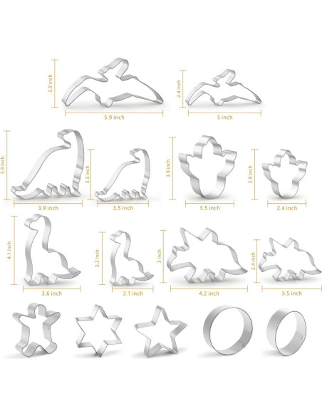 Juego de Cortadores de Galletas de Dinosaurio Vinoil - 15 Piezas de Acero Inoxidable