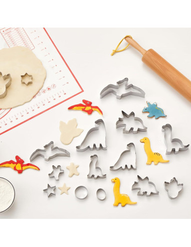 Juego de Cortadores de Galletas de Dinosaurio Vinoil - 15 Piezas de Acero Inoxidable